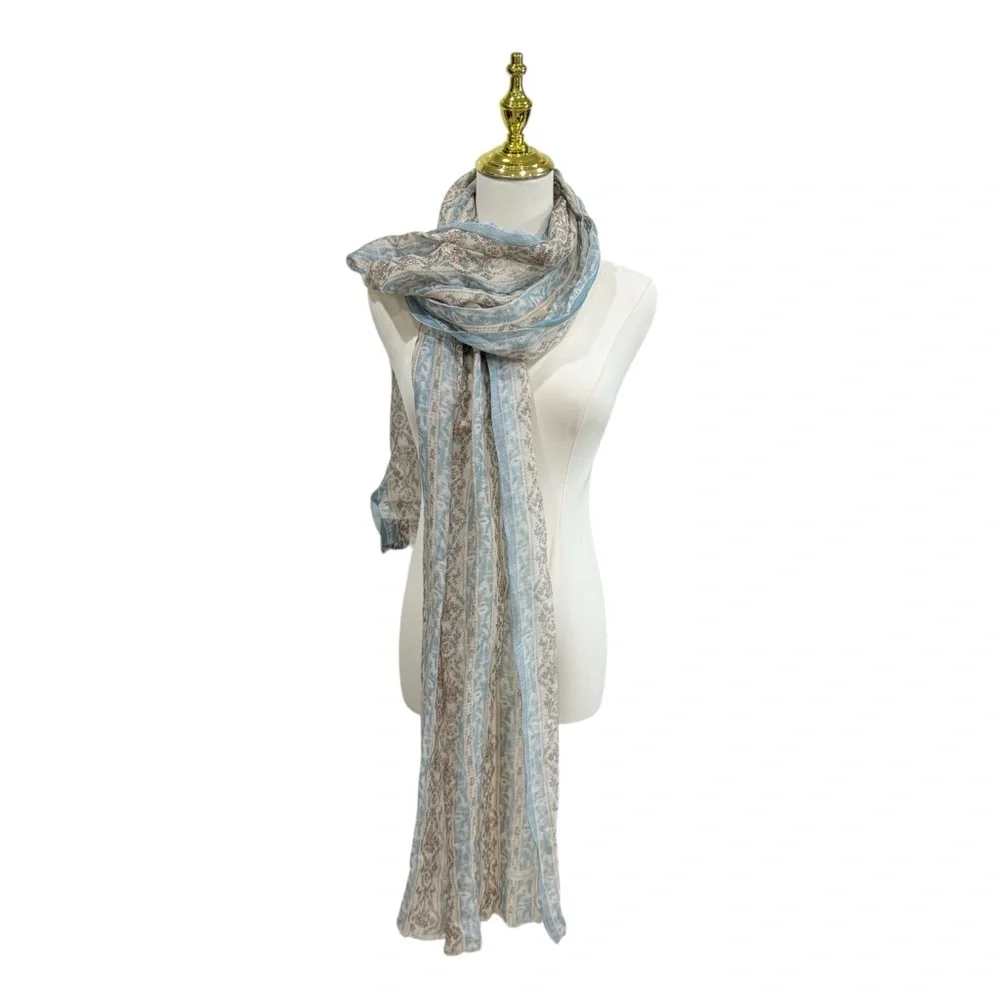 NWT Lauren Ralph Lauren Blue and Cream Floral Stripe Scarf